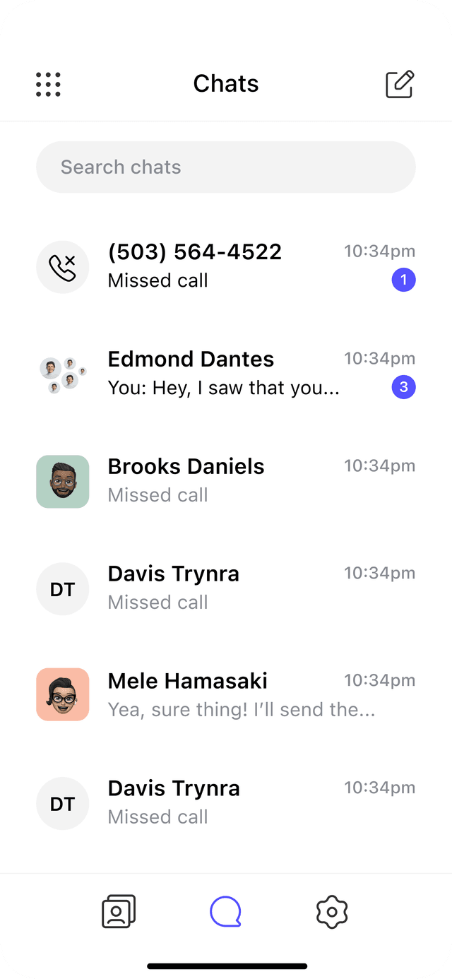 Reach chat list showing team conversations